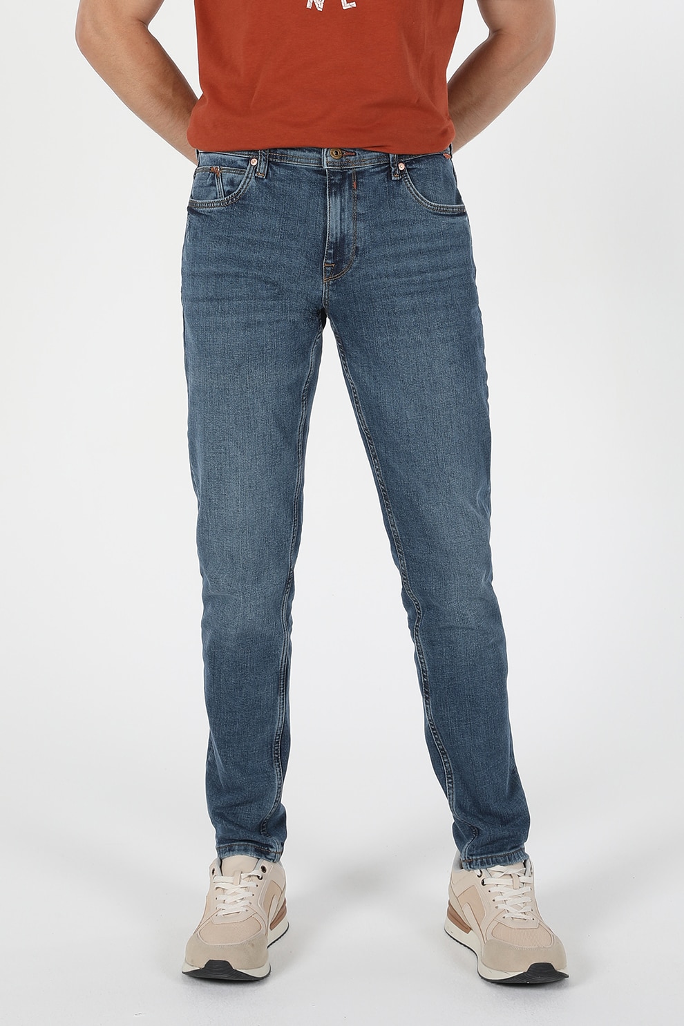 COLIN'S, Blugi slim fit cu 5 buzunare, Albastru melange, W28-L32