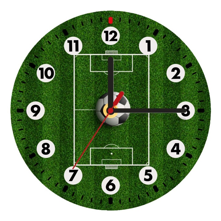 Ceas de perete cu quartz, Model cu teren de fotbal, Lemn MDF, 20 cm, Multicolor