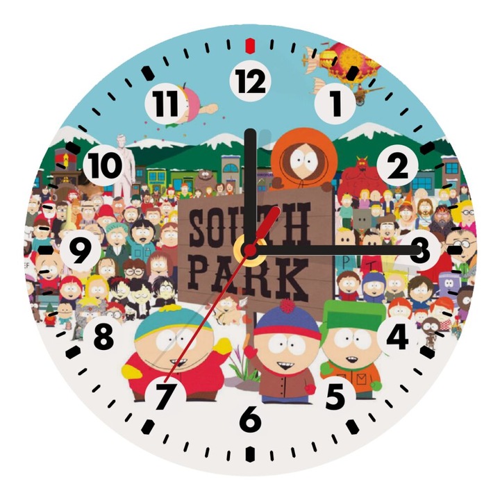 Ceas de perete cu quartz, Model cu South Park, Lemn MDF, 20 cm, Multicolor