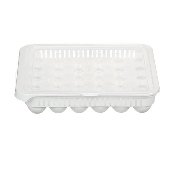 Recipient frigider, pentru 30 de oua, cu capac, Kopenpal, Plastic, Alb, 33,5x27,8x7,3 cm