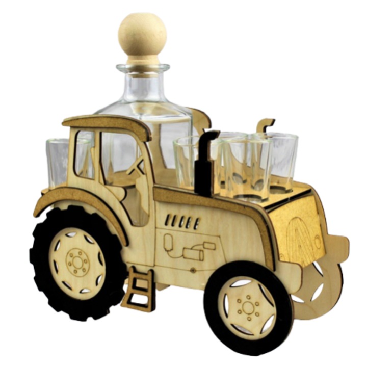 Set decantor 0,5l si 6 pahare 25ml, model tractor