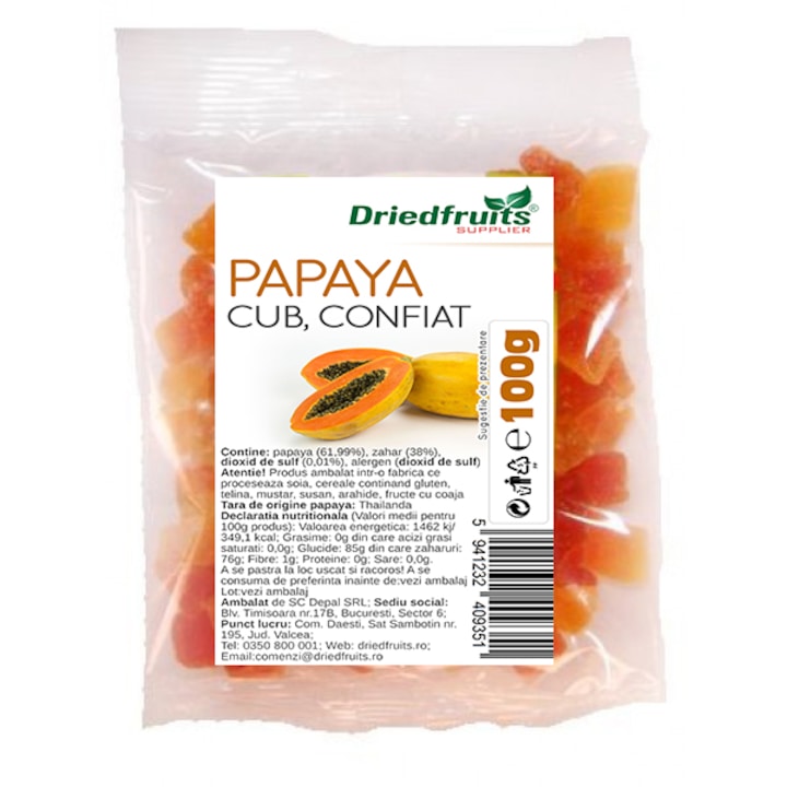 Papaya confiata cuburi - 100 g