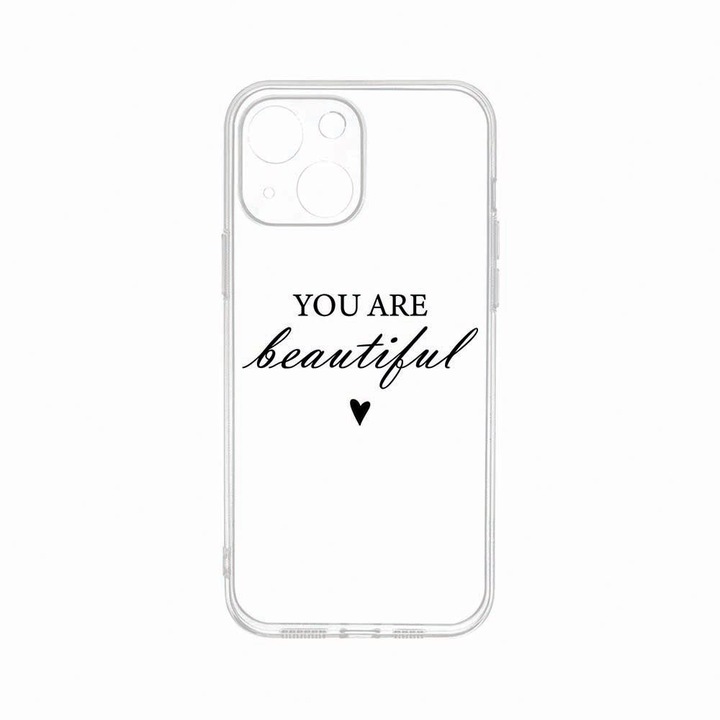 Husa BestCase®, Compatibila Cu Apple iPhone 14, You Are Beautiful, Rezistenta la uzura, Protectie camera, Transparent Silicon Series, c-TR 477