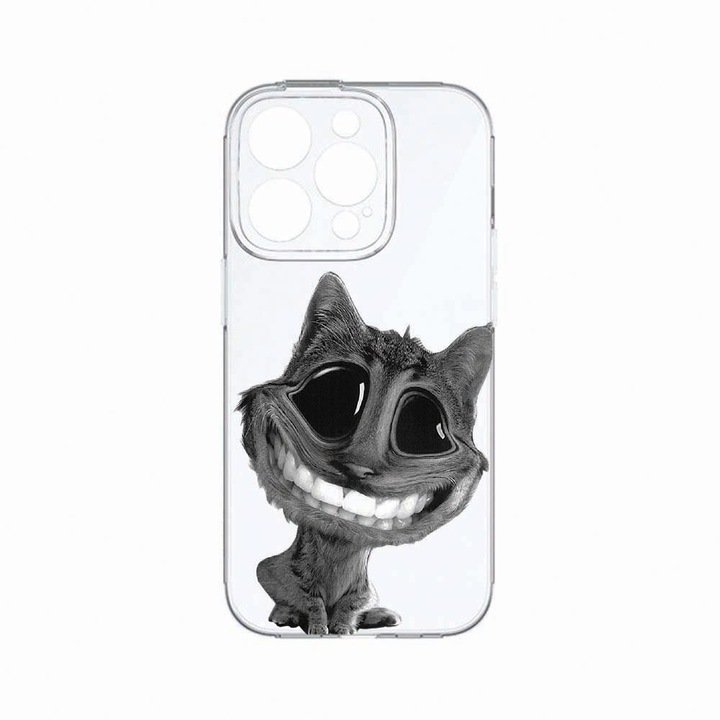 Husa BestCase®, Compatibila Cu Apple iPhone 14 Pro, Crazy Cat, Rezistenta la uzura, Protectie camera, Transparent Silicon Series, c-TR 20