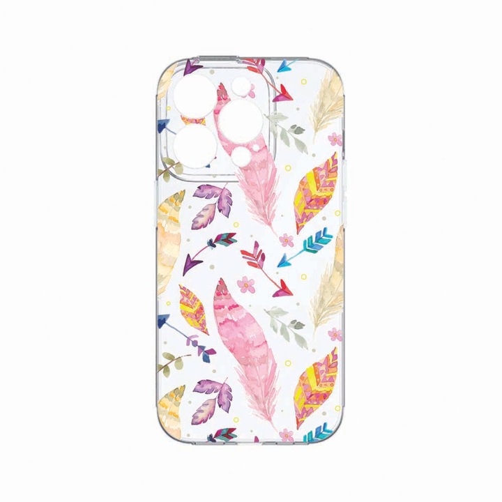 Husa BestCase®, Compatibila Cu Apple iPhone 14 Pro, Happy Feathers, Rezistenta la uzura, Protectie camera, Transparent Silicon Series, c-TR 68