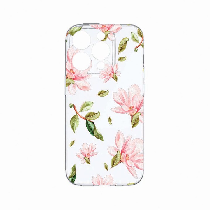 Husa BestCase®, Compatibila Cu Apple iPhone 14 Pro Max, Flowers Collection, Rezistenta la uzura, Protectie camera, Transparent Silicon Series, c-TR 496