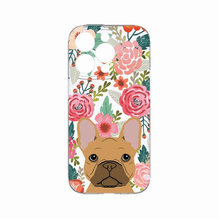 Husa BestCase®, Compatibila Cu Apple iPhone 14 Pro Max, Dog and Flowers, Rezistenta la uzura, Protectie camera, Transparent Silicon Series, c-TR 637