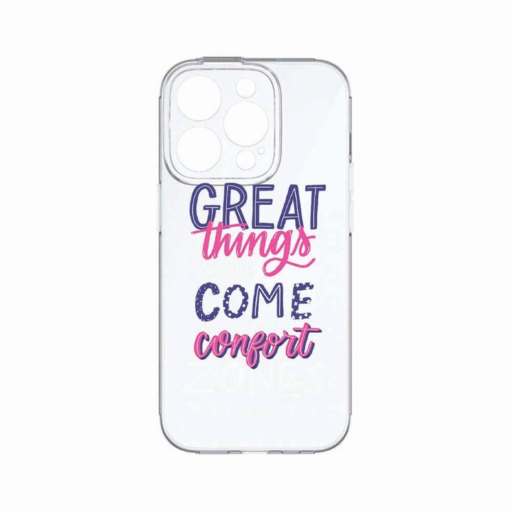 Husa BestCase®, Compatibila Cu Apple iPhone 14 Pro, Great Things, Rezistenta la uzura, Protectie camera, Transparent Silicon Series, c-TR 486