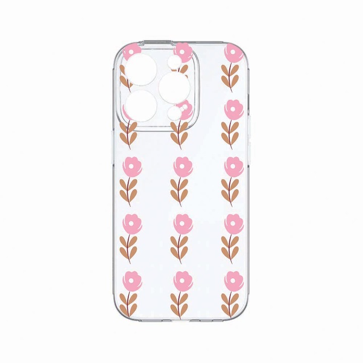 Husa BestCase®, Compatibila Cu Apple iPhone 14 Pro, Flowers Pattern, Rezistenta la uzura, Protectie camera, Transparent Silicon Series, c-TR 505