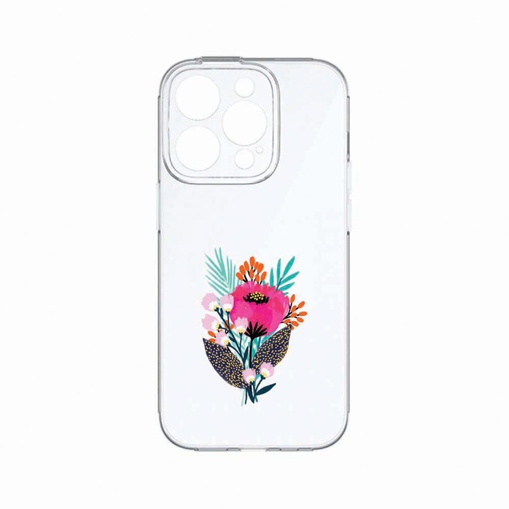 Husa BestCase®, Compatibila Cu Apple iPhone 14 Pro Max, Flowers, Rezistenta la uzura, Protectie camera, Transparent Silicon Series, c-TR 641