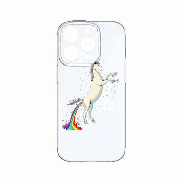 Husa BestCase®, Compatibila Cu Apple iPhone 14 Pro, Unicorn Rainbow, Rezistenta la uzura, Protectie camera, Transparent Silicon Series, c-TR 529