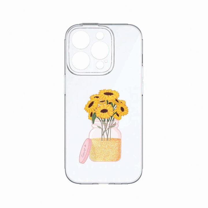 Husa BestCase®, Compatibila Cu Apple iPhone 14 Pro, Sun Flower, Rezistenta la uzura, Protectie camera, Transparent Silicon Series, c-TR 639
