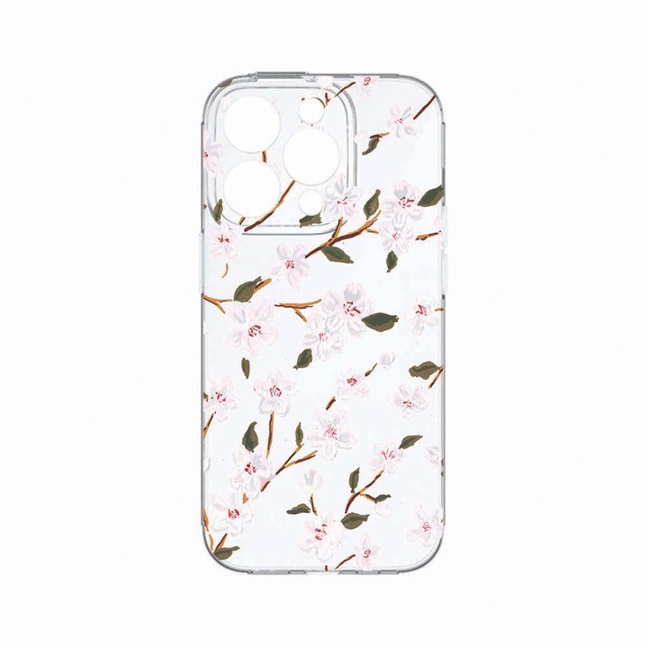 Husa BestCase®, Compatibila Cu Apple iPhone 14 Pro Max, Spring Flower, Rezistenta la uzura, Protectie camera, Transparent Silicon Series, c-TR 512