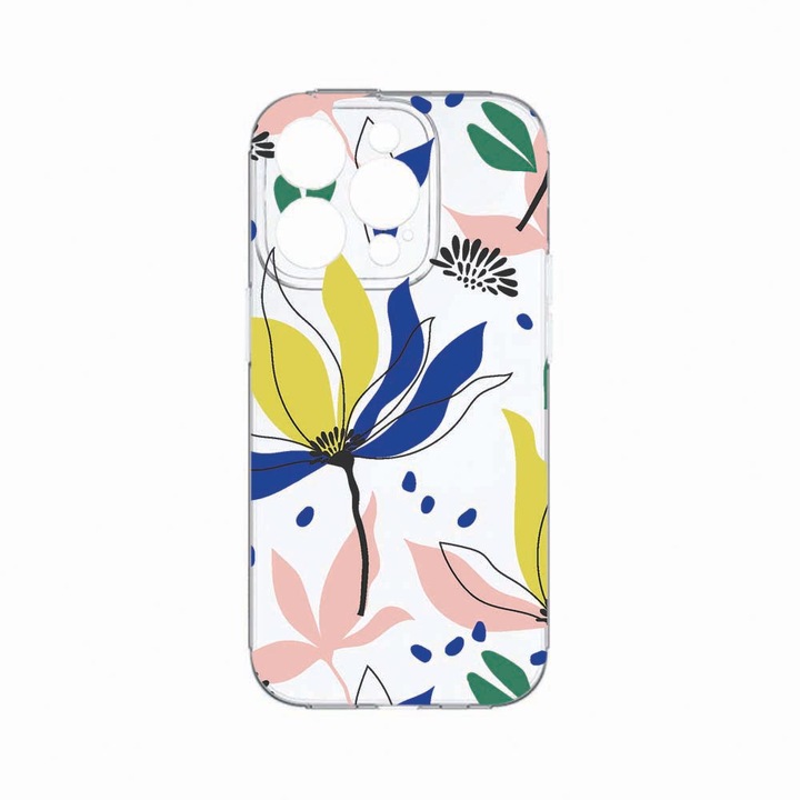 Husa BestCase®, Compatibila cu Apple iPhone 14 Pro Max, Flowers Pattern, Rezistenta la uzura, Protectie camera, Transparent Silicon Series, c-TR 754