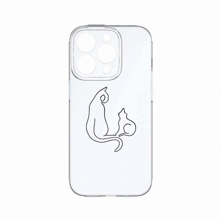 Husa BestCase®, Compatibila cu Apple iPhone 14 Pro, Abstract Cat, Rezistenta la uzura, Protectie camera, Transparent Silicon Series, c-TR 738