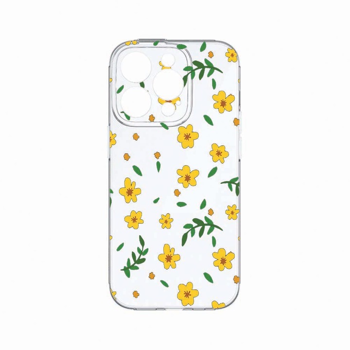 Husa BestCase®, Compatibila Cu Apple iPhone 14 Pro Max, Little yellow flowers, Rezistenta la uzura, Protectie camera, Transparent Silicon Series, c-TR 696