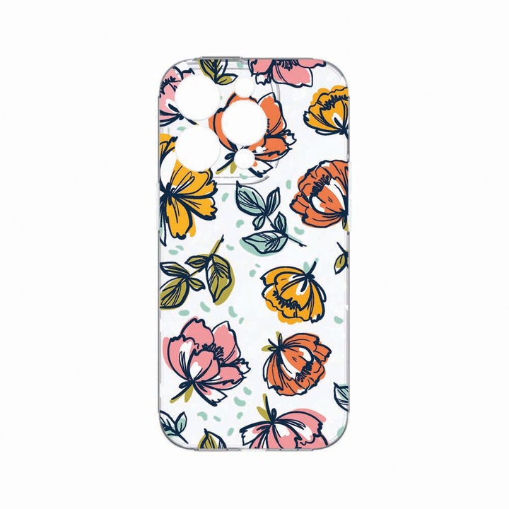 Husa BestCase®, Compatibila cu Apple iPhone 14 Pro Max, Flowers - Pastel Colors, Rezistenta la uzura, Protectie camera, Transparent Silicon Series, c-TR 755