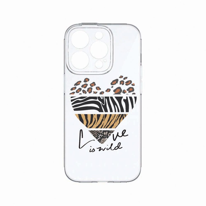 Husa BestCase®, Compatibila cu Apple iPhone 14 Pro Max, Love Is Wild, Rezistenta la uzura, Protectie camera, Transparent Silicon Series, c-TR 762