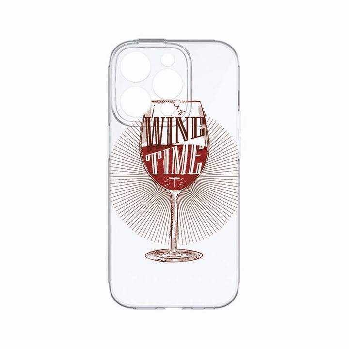 Husa BestCase®, Compatibila cu Apple iPhone 14 Pro, Wine Time, Rezistenta la uzura, Protectie camera, Transparent Silicon Series, c-TR 808