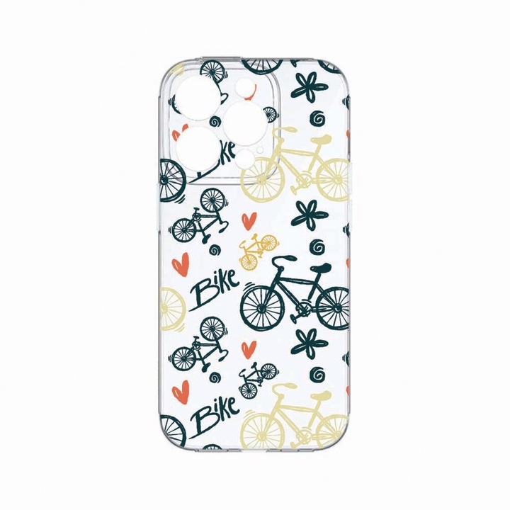 Husa BestCase®, Compatibila cu Apple iPhone 14 Pro, Bike Love, Rezistenta la uzura, Protectie camera, Transparent Silicon Series, c-TR 781