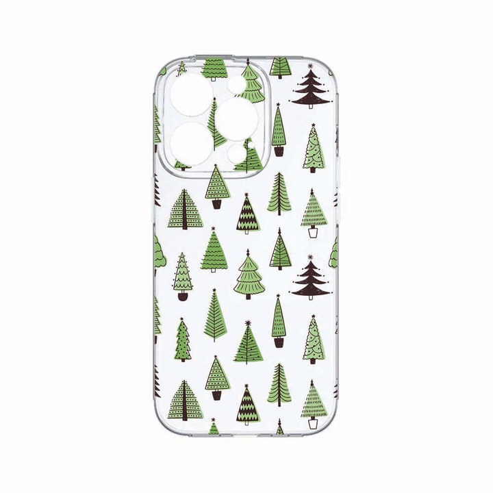 Husa BestCase®, Compatibila cu Apple iPhone 14 Pro, Christmas Tree Shapes, Rezistenta la uzura, Protectie camera, Transparent Silicon Series, c-TR 872