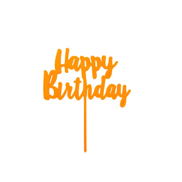 Топер за торта "HAPPY BIRTHDAY", оранжева 15,5 х 13 см