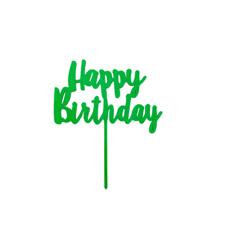 Декорация за торта "HAPPY BIRTHDAY", зелена 15,5 x 13 см