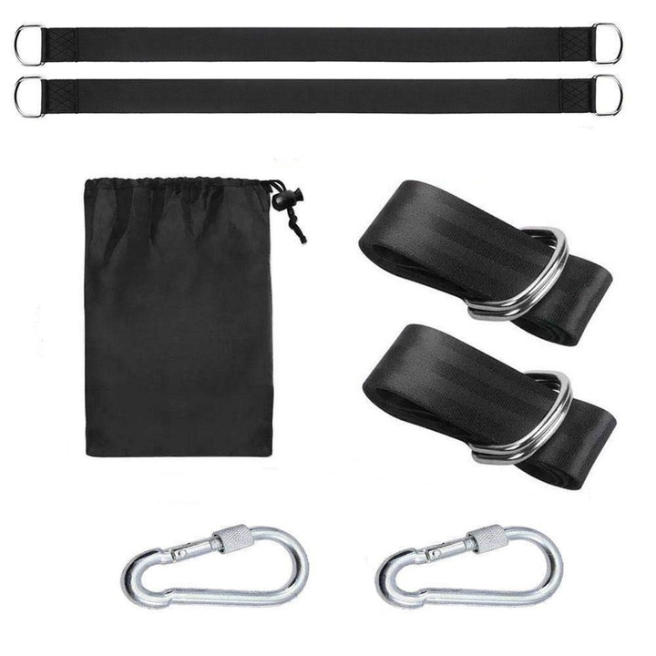 Set accesorii pentru agatare leagan/hamac, 7 Piese, 150cm, Negru/Argintiu
