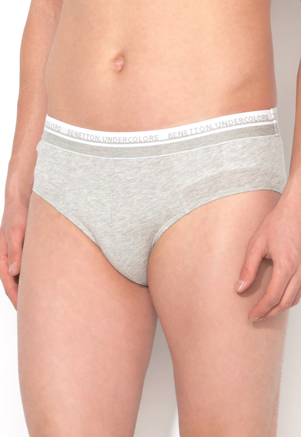 Undercolors of Benetton, Chiloti gri melange si alb cu banda in talie cu imprimeu 3MC12S18N-501, Gri melange, M