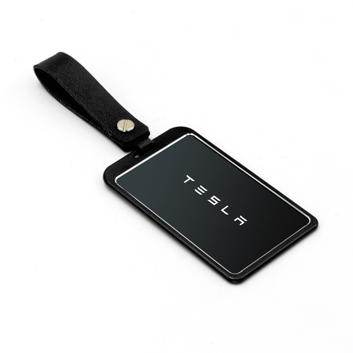 Autó kulcstartó a Tesla cars kártya védelmével, 6 védőfóliával együtt, bőrszíj csatlakoztatáshoz, kompatibilis a 3 / Y modellel, Model 3 Highland, Alumínium, BRAGUS®, fekete