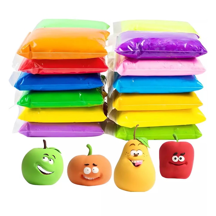Set 12 plastilina inteligenta, modelatoare magicul clay, multicolora, accesorii modelare incluse