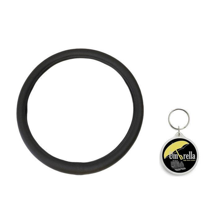 Set husa volan, Piele Ecologica Negru 44-48 Cm Umbrella, Model cu gauri cu Breloc Umbrella
