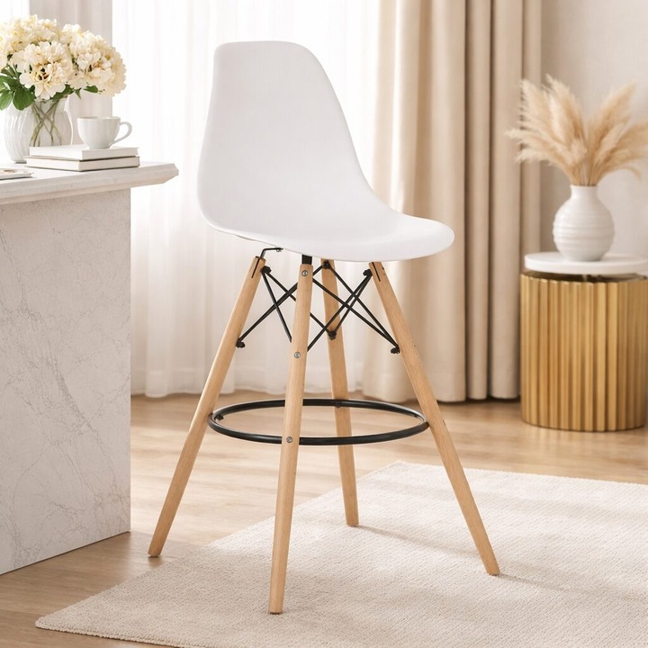 Scaun de bucatarie/bar, Artool, Lamal, PP alb, picioare lemn natur, 54x55x107.5 cm