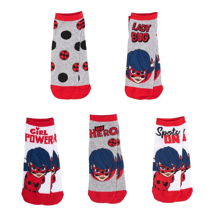 Комплект от 5 чифта детски чорапи Miraculous, LadyBug, Многоцветен