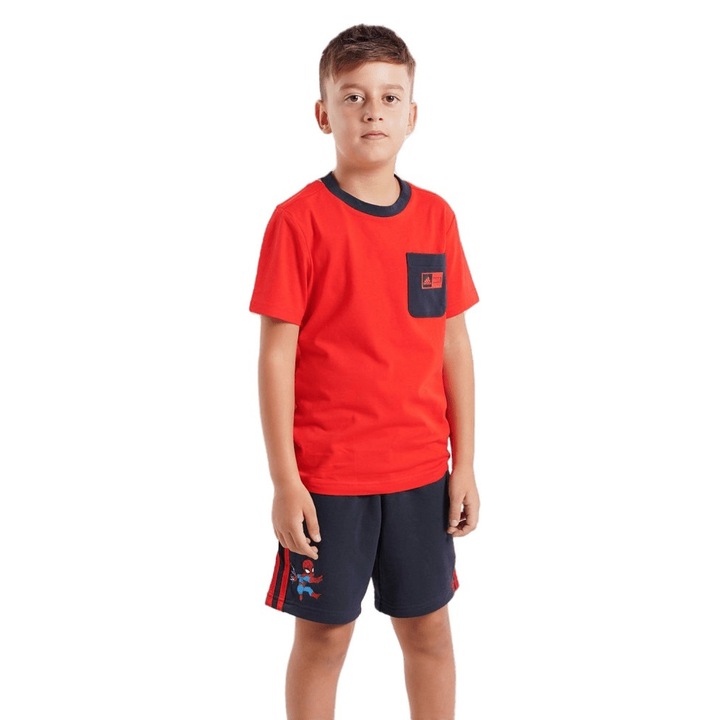 Compleu copii din bumbac Adidas Marvel Spiderman SKUGM6919, Rosu/Bleumarin