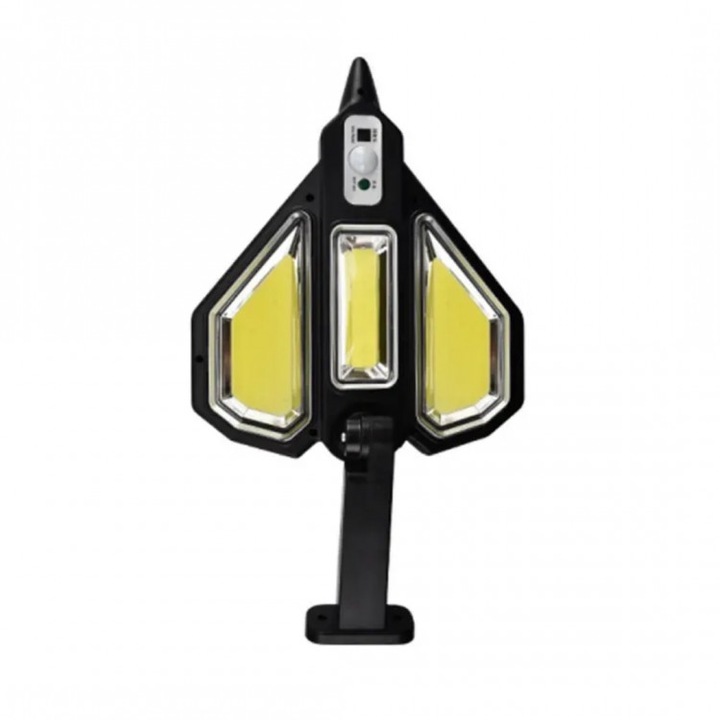 COB LED соларна лампа с форма на самолет с 3 режима на светене, сензор за движение, водоустойчивост, SW-20COB, черен цвят