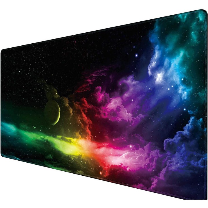 Mouse Pad Mare Profesional Cauciucat pentru Gaming DAVIDAMI CONCEPT®, model Galaxie Curcubeu, dimensiune 90 x 40 cm