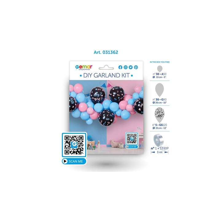 Fiú vagy Lány He or She léggömb, lufi girland szett 65 db-os