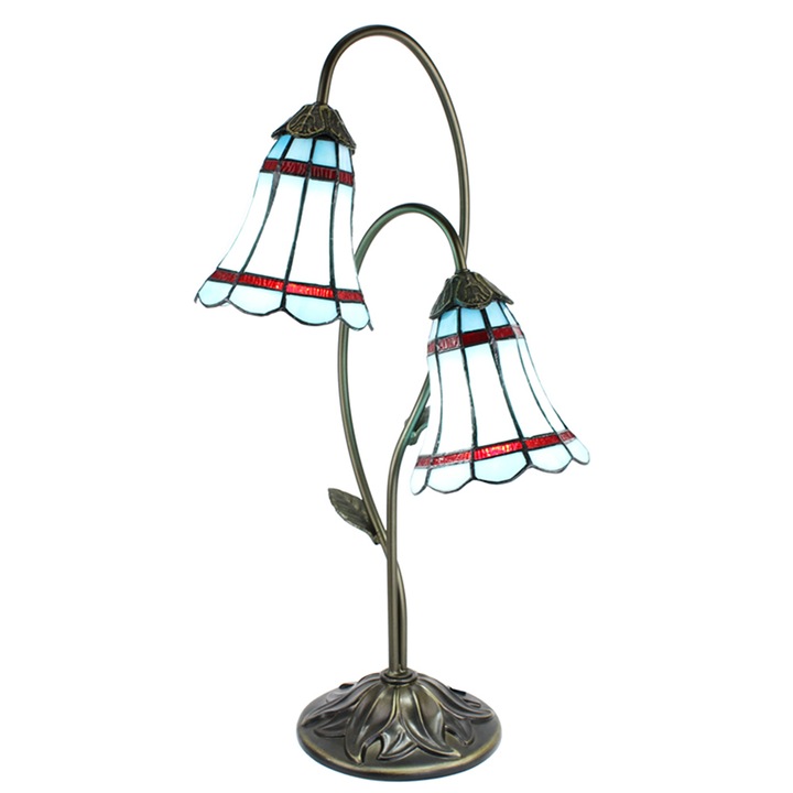 Veioza decorativa sticla albastra rosie polirasina Tiffany 35x18x61 cm