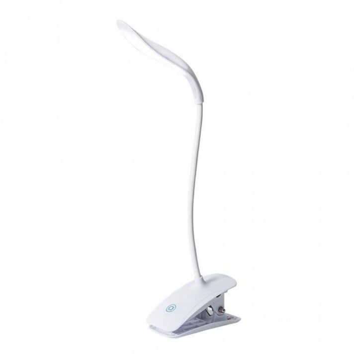 Rugalmas asztali lámpa klipszel, szemvédővel és USB töltéssel, SW-D812, Tescomak, fehér színű