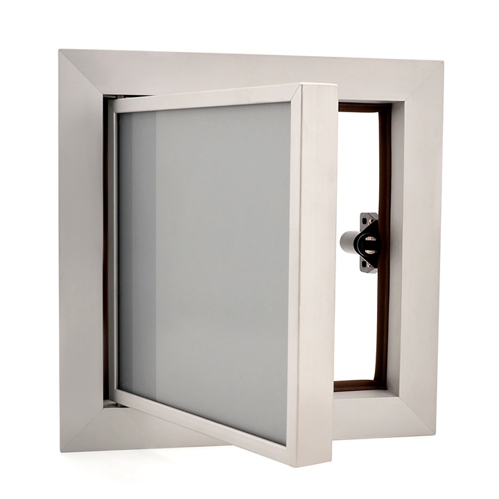 Ревизионна вратичка Parro, RAL9006, Алуминиева рамка, Стъкло, 200 х 200 мм, Сребрист/Мат/Сив