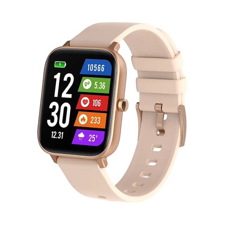 Часовник Smartwatch SolMiP8 GT 2022, работещ с приложение HD Fit Pro, за спорт и ежедневие, 1.69" цветен дисплей, Метален корпус, Водоустойчив IP67, Златисто розов