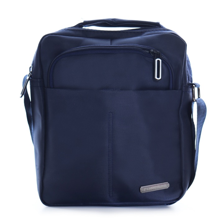 Borseta de umar pentru barbati, bleumarin, 5 compartimente, material textil, 25x20x5 cm, REC2273