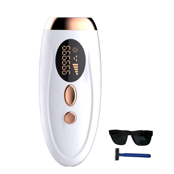 Epilator IPL pentru epilare definitiva fara durere, intinerire piele/acnee, pentru corp si fata, mod automat, 5 niveluri de intensitate, cap extra-lat