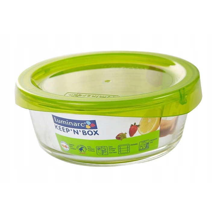 Luminarc ételdoboz, 630ml, Üveg, Zöld/Átlátszó