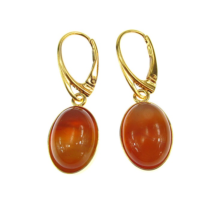 Cercei argint placati cu aur cu carneol 14x10 MM, GlamBazaar