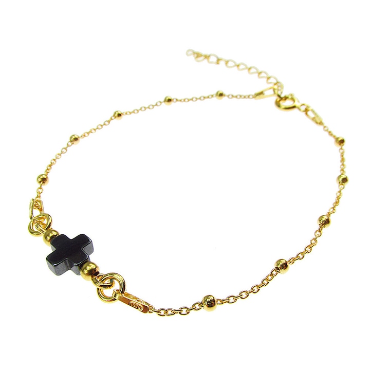 Bratara argint placata cu aur 24K si hematit natural, GlamBazaar