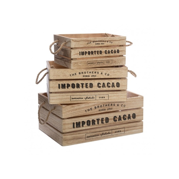 Комплект от 3 сандъка Denys, дърво, 23 x 17 x H 11 cm, 29 x 21 x H 13 cm, 35 x 25 x H 15 cm