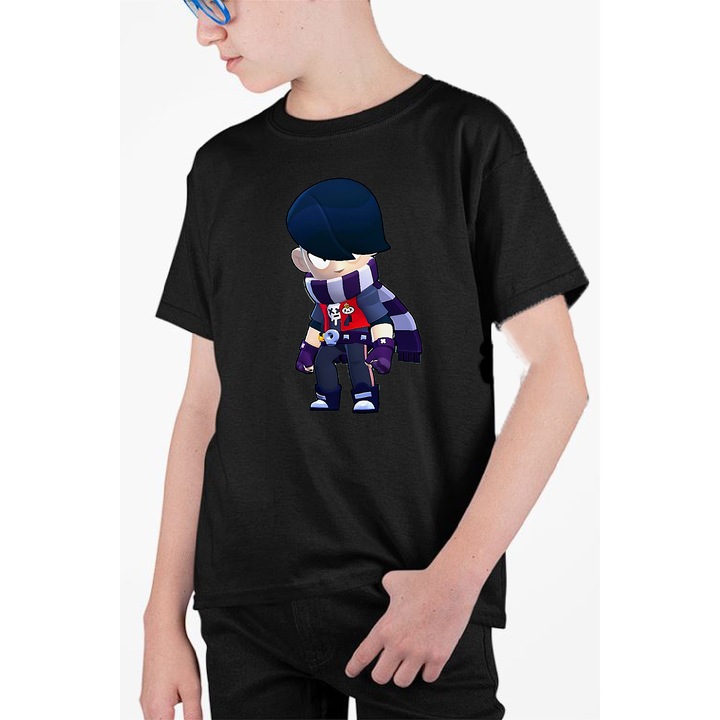 Tricou pentru copii personalizat cu imprimeu Brawl Stars - Edgar, Negru, 140-152 CM, 10 ani