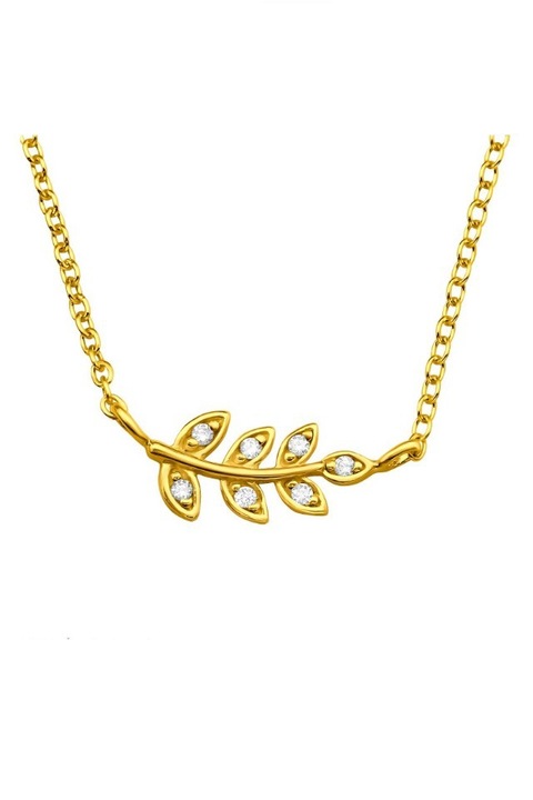 Lant din argint 925 Gold Leaf cu pandantiv in forma de frunza placat cu aur 24k, 40 cm, aniversare, sarbatori, martisor